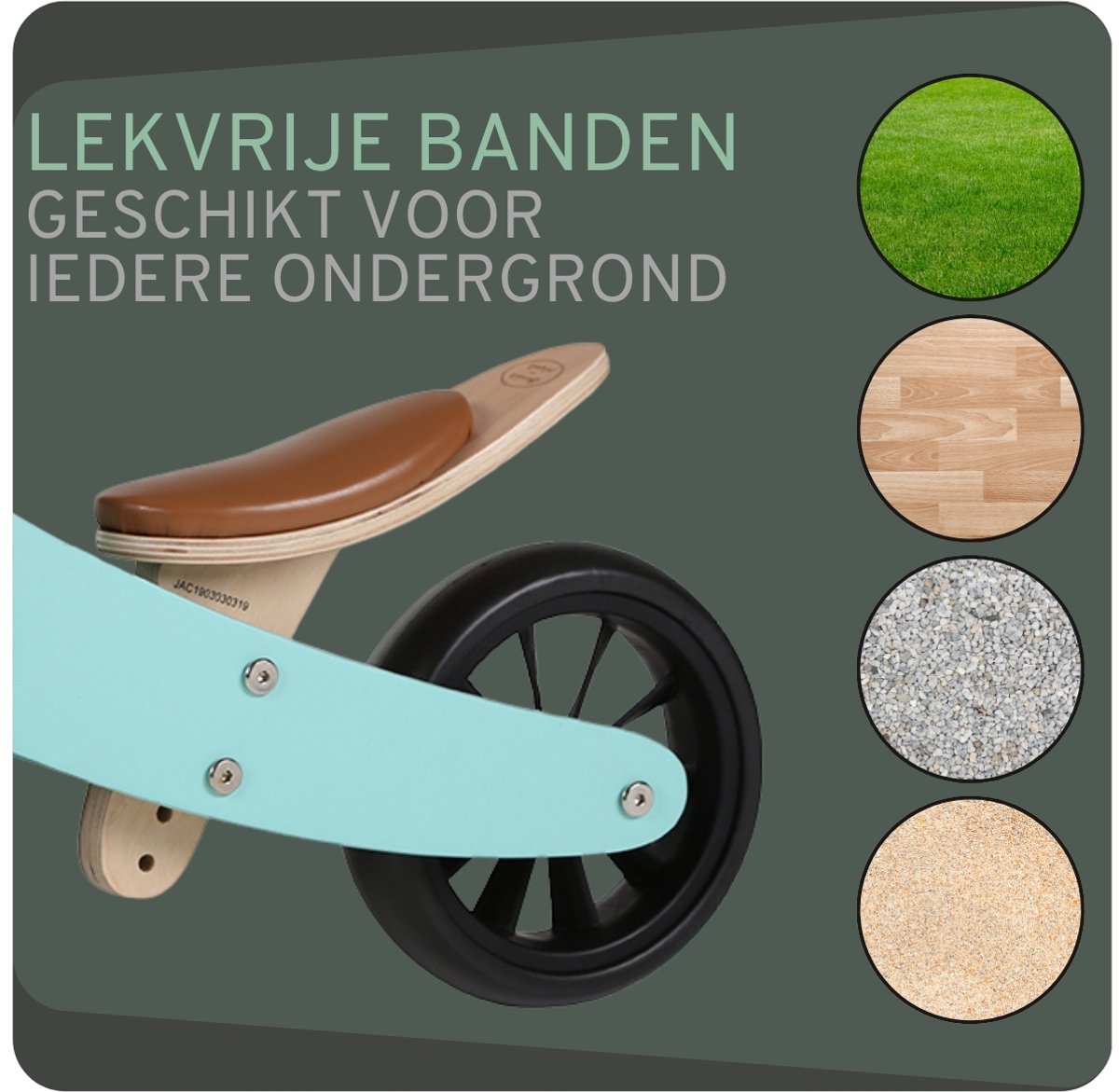 Bandits & Angels Smart Bike Loopfiets Hout 4-in-1 Mint vanaf 1 jaar - Voor Jongens en Meisjes - Houten Loop Fiets - Omkeerbaar in Driewieler en Tweewieler - Verstelbaar Zadel — afbeelding 3