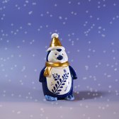 Kerst Pinguin muts blauw met goud  -  Ter Steege - 16  cm hoog - Delfts Blauw - Holland