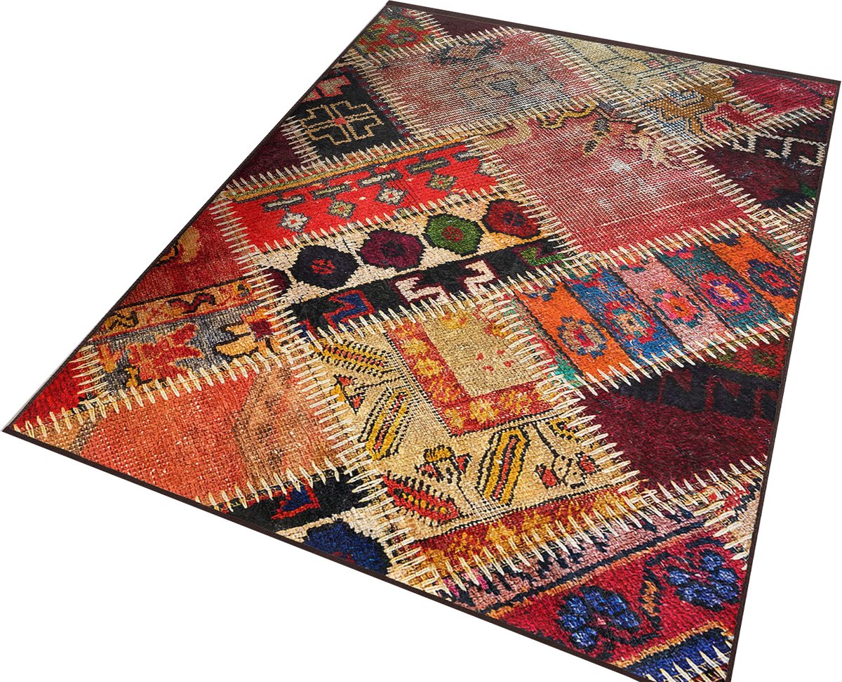 Vloerkleed 120x180cm - Keukenmat - Wasbaar Antislip - Laagpolig Zacht Tapijt- Woonkamer tapijt - Patchwork patroon