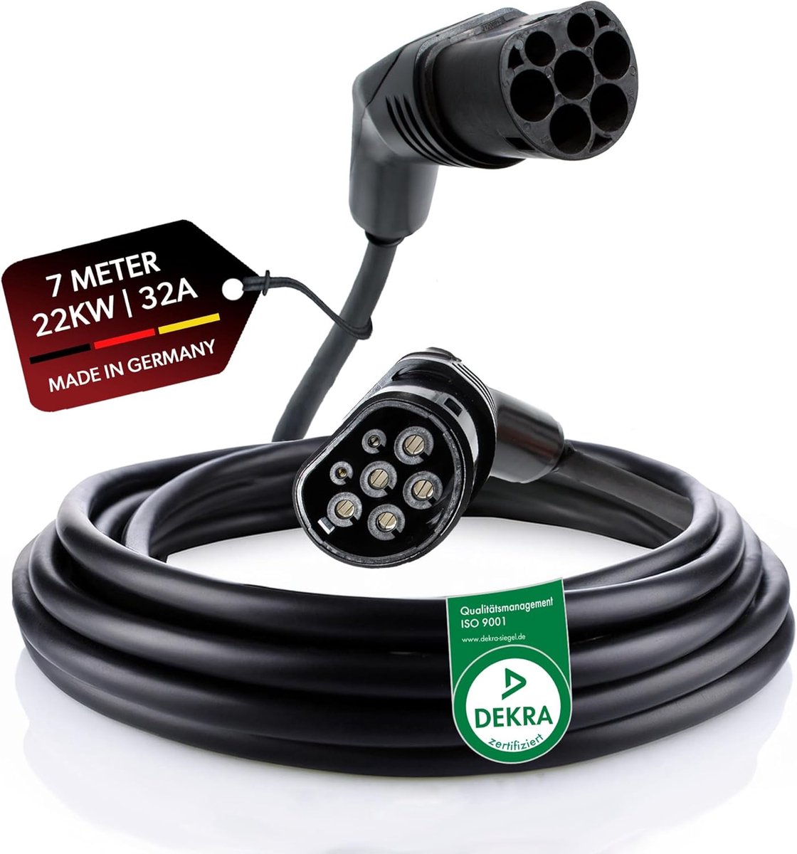 siwitec Type 2 laadkabel 22 kW, 10 meter, 32 A, Mode 3, laadkabel voor elektrische auto's Type 2, 3-fase, Type 2 EV laadkabel voor elektrische auto's, IP44, laadkabel voor alle Type 2 elektrische voertuigen
