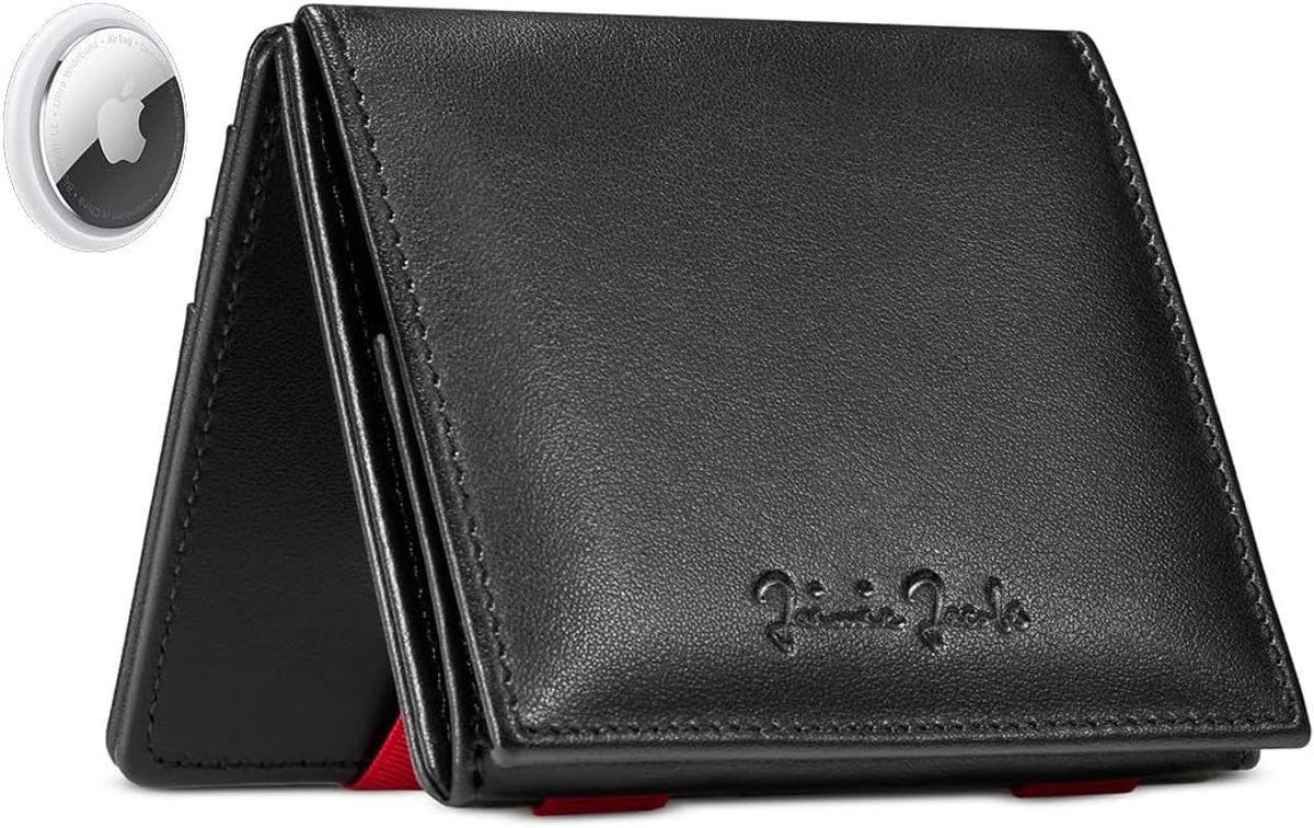 Jaimie Jacobs Flap Boy AirTag Edition Magic Wallet met muntvakje Echt leer, zwart met rood, modern