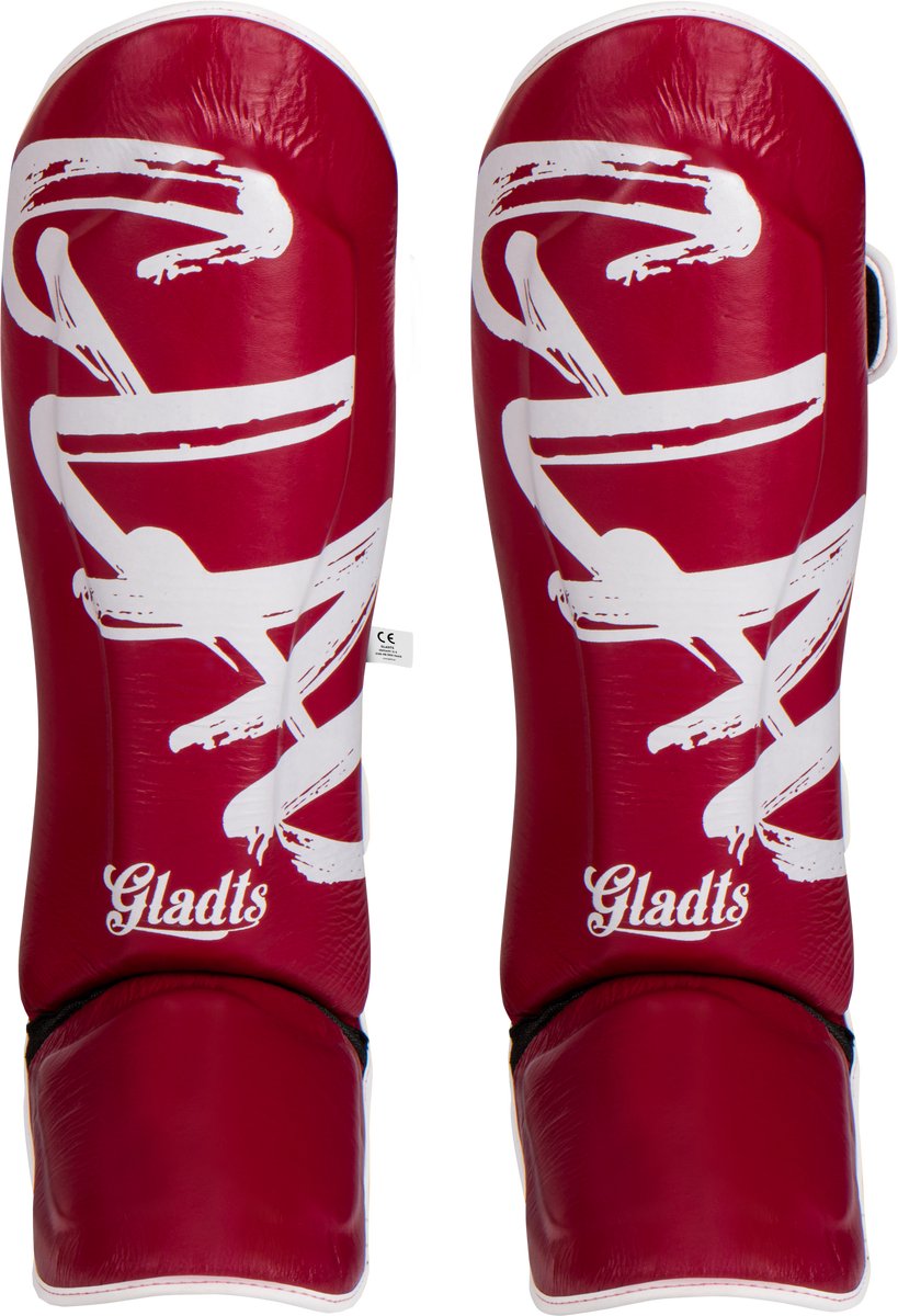 Gladts "Gladion" – Scheenbeschermers – Maat XL – Kickboks & Muay Thai – Heren & Dames – Kinderen & Kids – Training & Sparren – Bordeauxrood / Wit