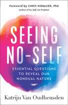 Boek "Seeing No-Self" met een kleurrijke aquarelachtergrond, met de titel "Seeing No-Self" en de ondertitel "Essential Questions to Reveal Our Nondual Nature" door Katrijn Van Oudheusden.