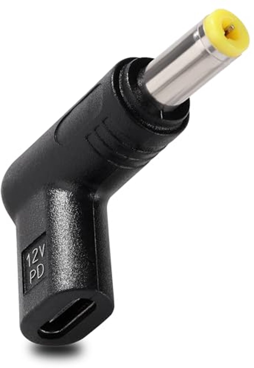 USB C naar DC 12V Adapter - Type C Vrouwelijk naar DC 5.5x2.5 mm Mannelijk - 90 Graden Gehoekt - Voor Routers en Bewakingsapparatuur