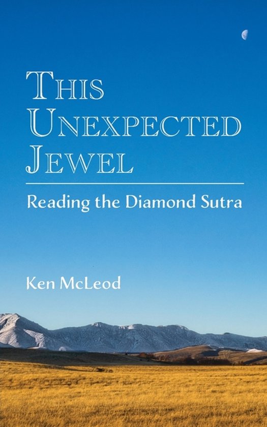 Livre 'This Unexpected Jewel', Reading the Diamond Sutra par Ken McLeod, avec un paysage de montagnes et une lune.