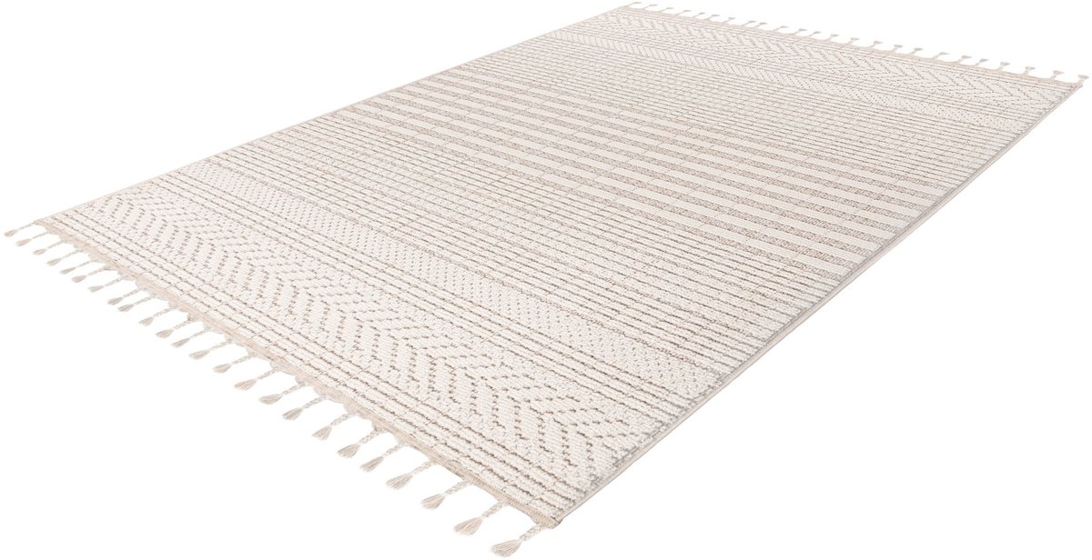 Lalee Luxor Vloerkleed - Berber Tapijt - Laagpolig - Wit Creme - 3D-effect - Boho Modern Design