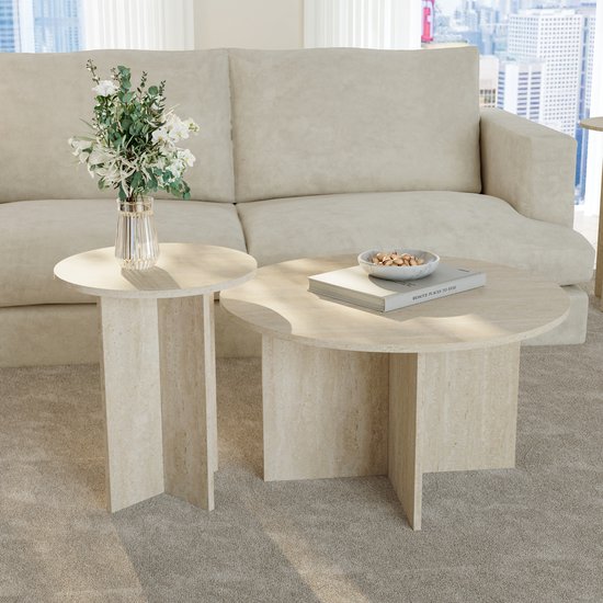 Table basse Verummetka, lot de 2, travertin [en.casa]