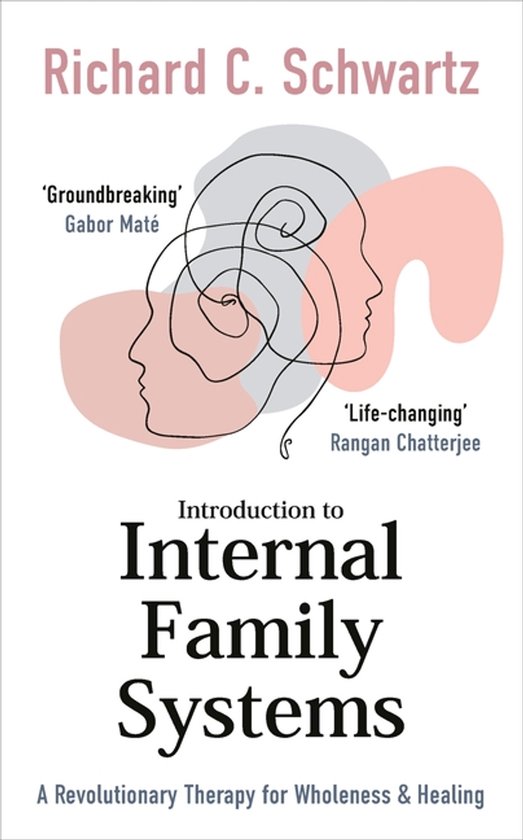 Boekcover voor 'Introduction to Internal Family Systems', met twee profielen die in elkaar overlopen en citaten.