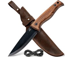 Vaste Bushcraftmes met Volledige Tang en leren Schede - Kohlstofstaal Kampeermes voor Survivalkamp en Houtsnijwerk