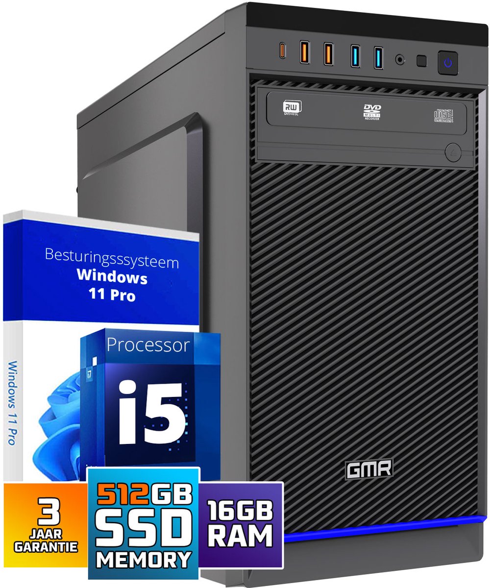 Desktop Computer Intel Core i5 | 16GB RAM | 512GB SSD | Windows 11 Pro | WiFi | DVD-RW | Office PC | Werkcomputer | Zakelijke Computer | Thuiswerk Computer | Thuiswerk PC | Studie Computer | Kantoor PC | Desktop PC | 3 Jaar Garantie