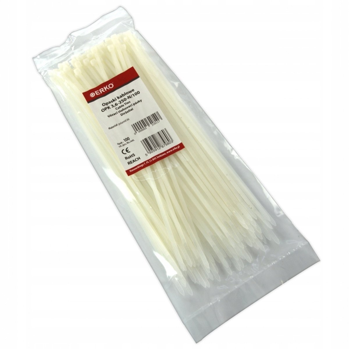 Erko kabelbinders 250x3,6mm Wit - 100 stuks