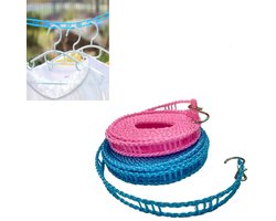 2 stuks- waslijndraad- 5M - Drooglijn voor buiten - Kleding en lakens drogen- weerbestendig - kunststof-Roze en blauw- Ruimtebesparend-Geen ponsen nodig