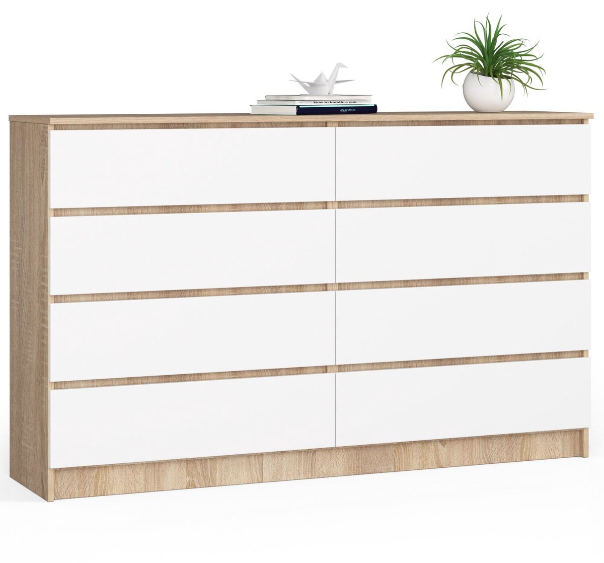 Ladekast K160 met 8 Lades / AKORD Furniture Factory / Sonoma Eik - Wit / 160 x 99 x 40 cm