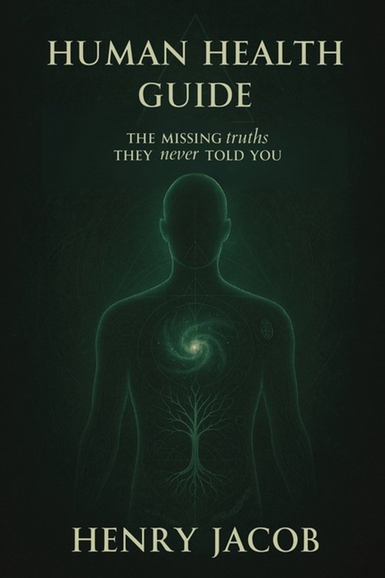 Boek "Human Health Guide" met een silhouet van een menselijke figuur en een levensboom op de borst.