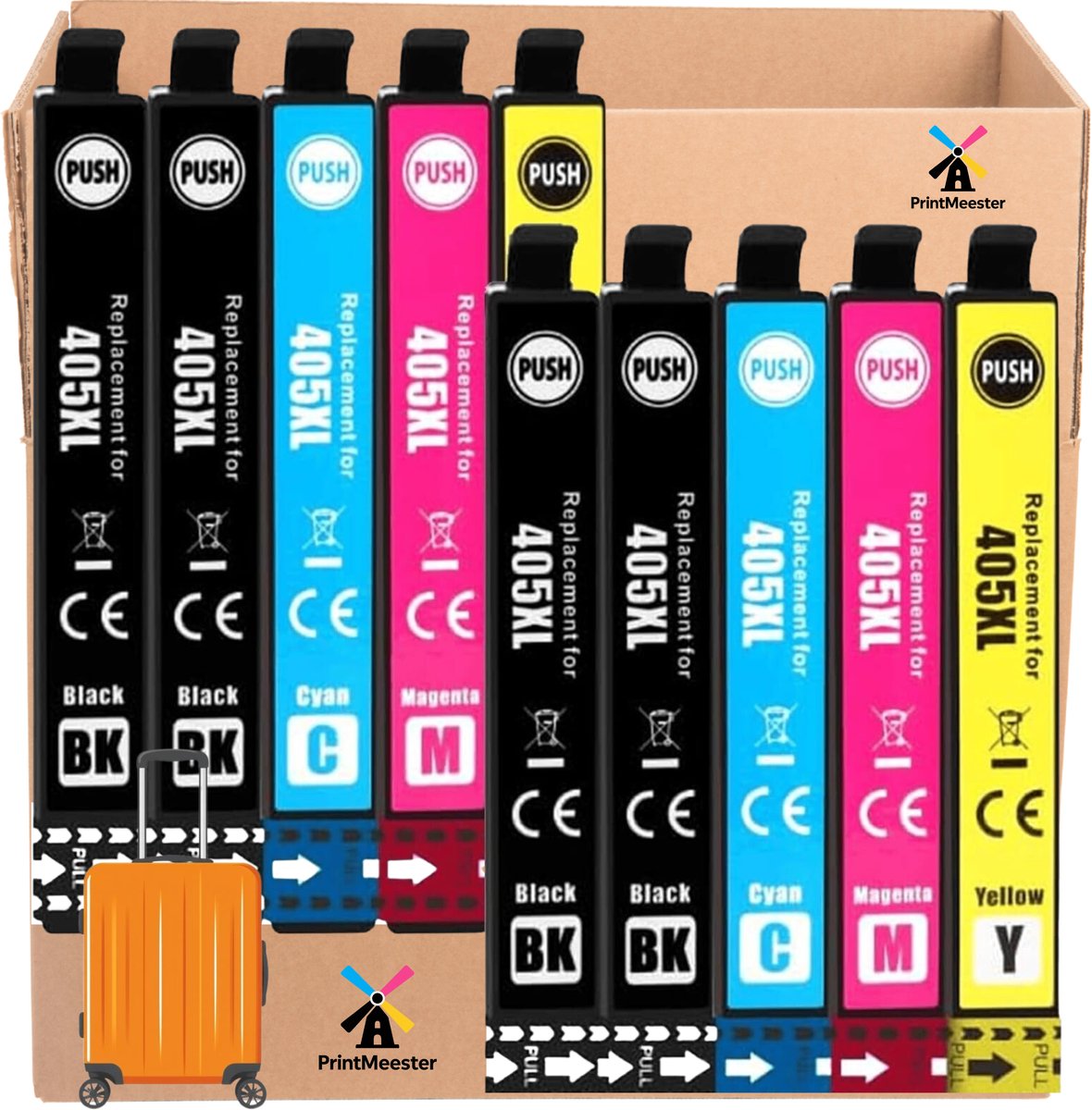 Image of 10x Geschikt voor Epson 405XL Inktcartridges - Voordeelverpakking Hoge Capaciteit XL (4Z/2C/2M/2G) - Voor WorkForce Pro WF-3820 WF-4820 WF-7830 WF-7840 Serie