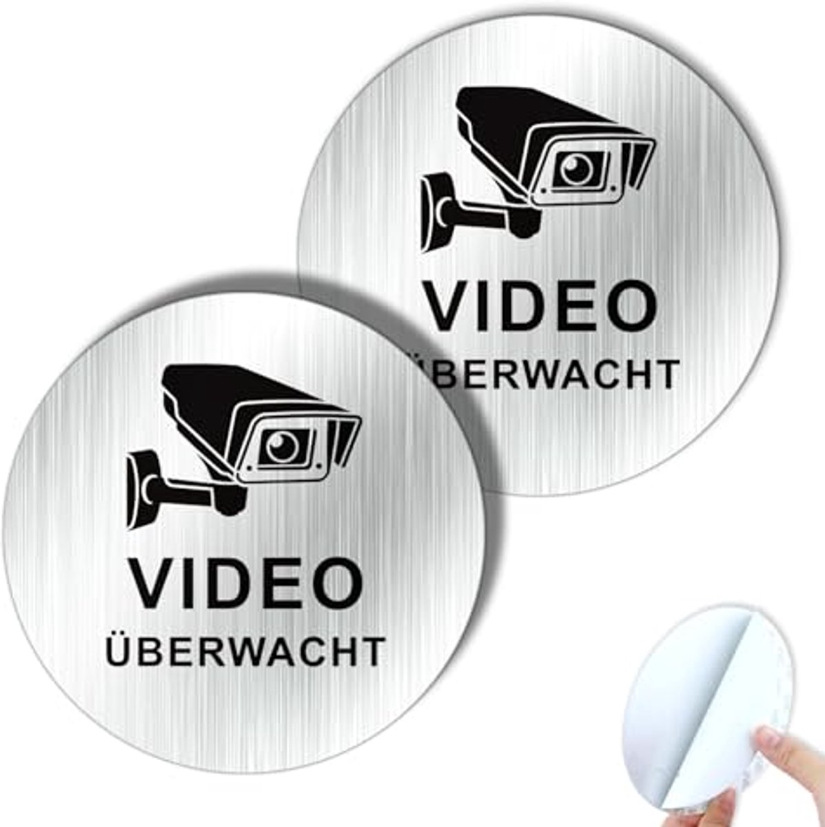 Videobewaking bord klein zelfklevend geborsteld aluminium 10 cm voor verschillende oppervlakken (2 stuks)