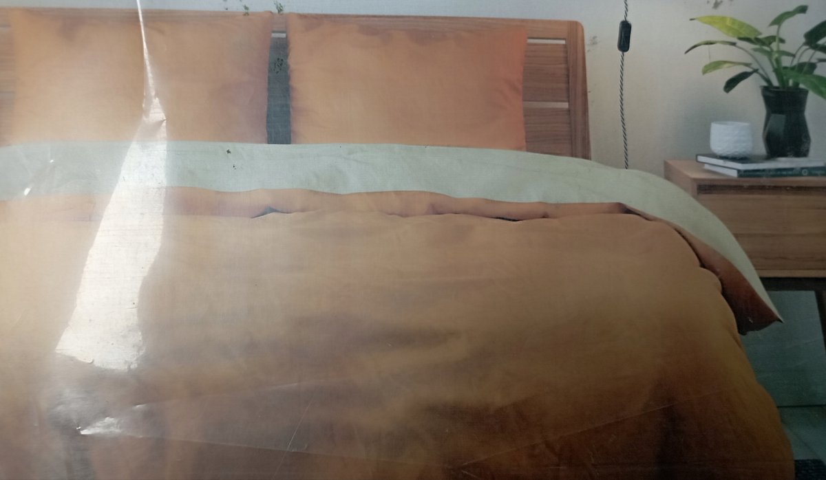 Dekbedovertrek 200x220cm Katoen 100% Krem & Mosterd Dubbelzijdig