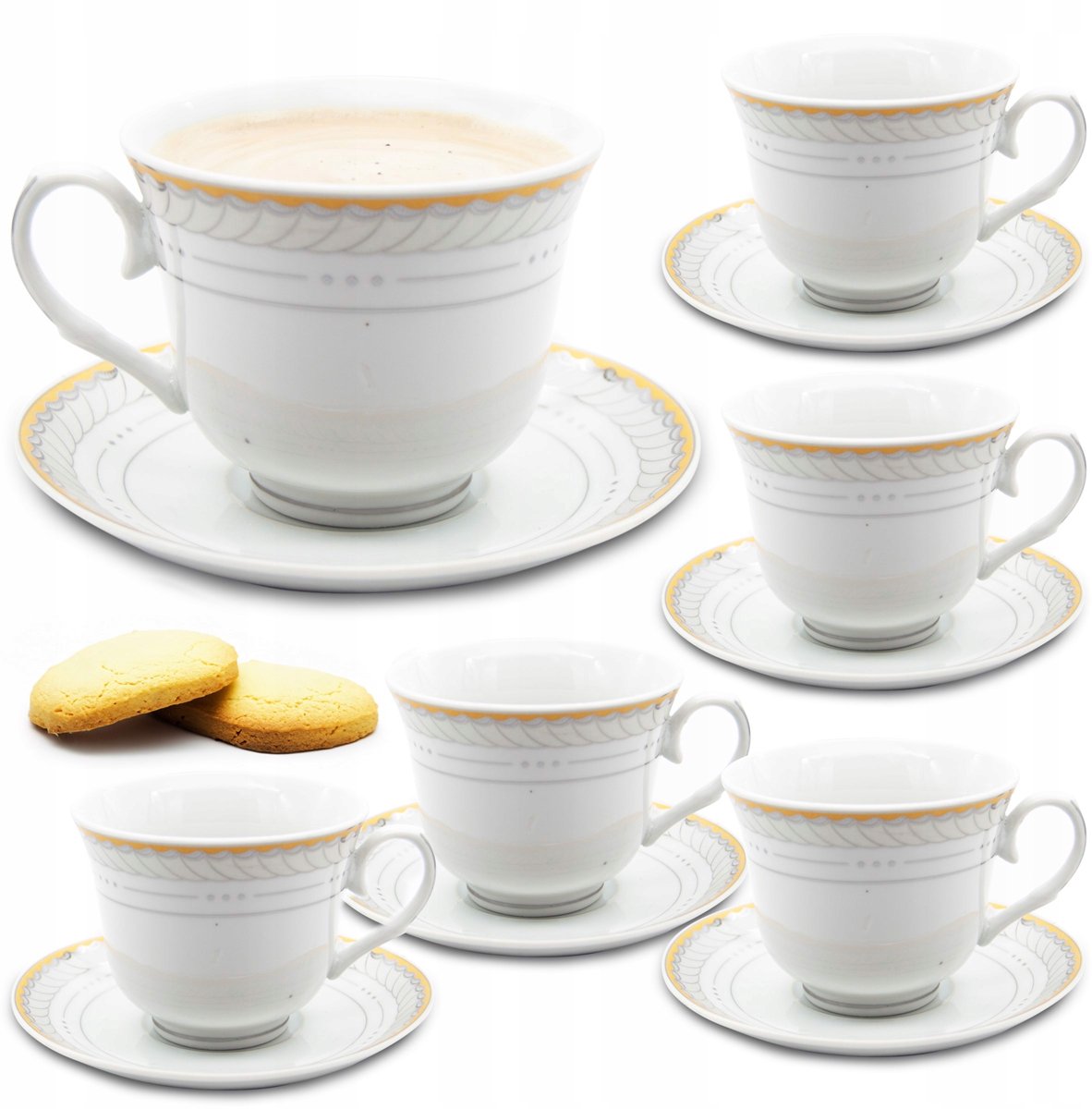 Porseleinen Koffieservies 6+6 Kopjes met Schotels 240ml Gouden Rand