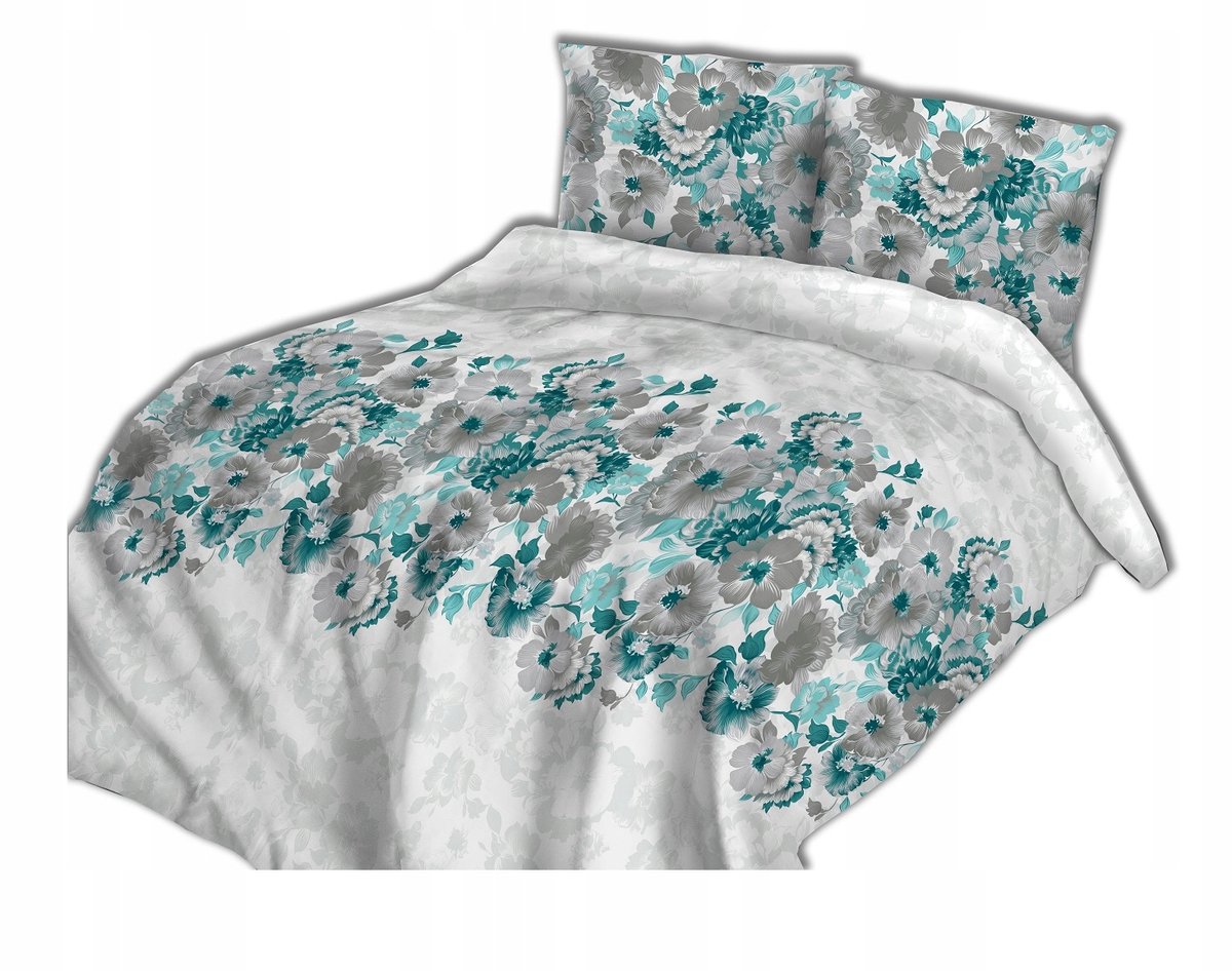 Darymex Katoen Satijn Beddengoed 160x200cm - Turquoise/Grijs Bloemen