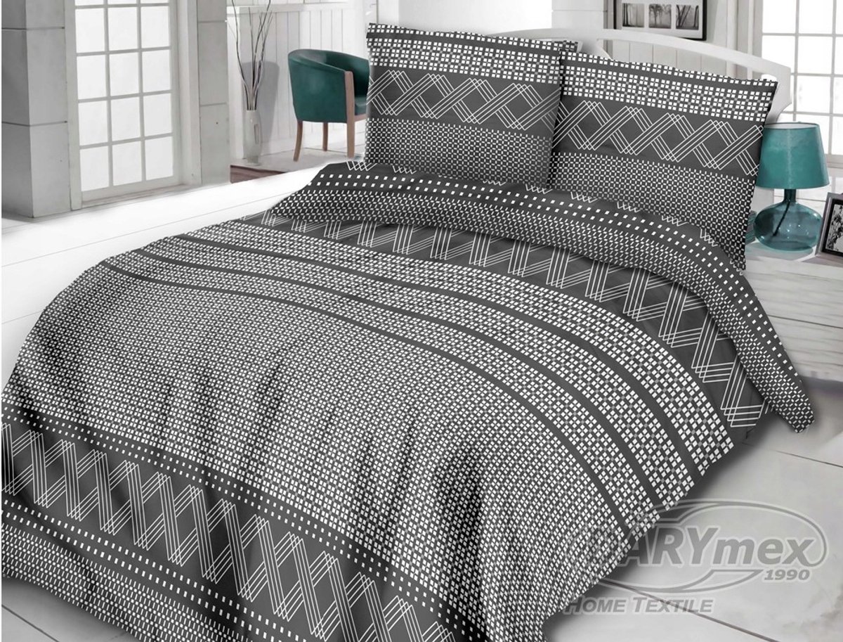 Katoenen satijnen beddengoed 160x200 grijs met witte ruiten
