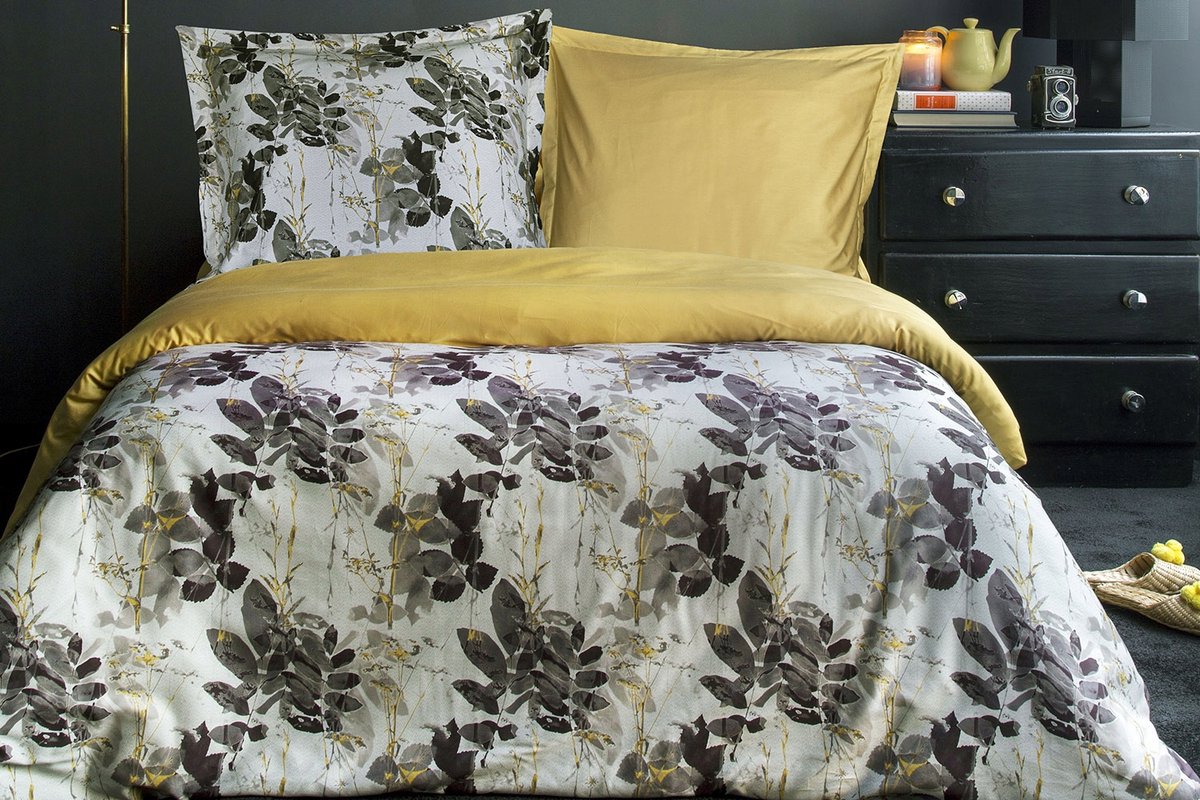 Luxe Katoenen Satijnen Dekbedovertrek Set 160x200cm Olivia - Bladeren