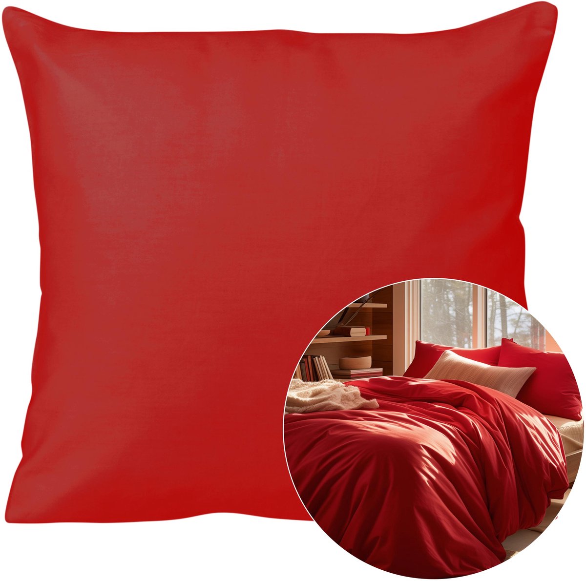 Katoenen satijnen kussenlus 40x40 cm, effen rood