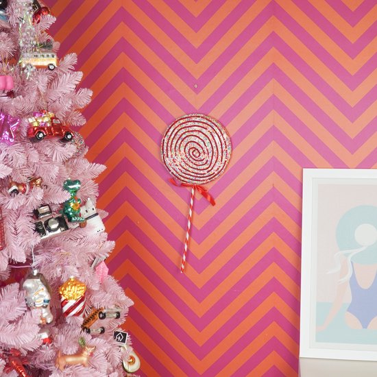 Housevitamin - Décorations de Noël - Sucette - Rouge/ Wit/Boule disco - Mousse - 25 x 63 cm