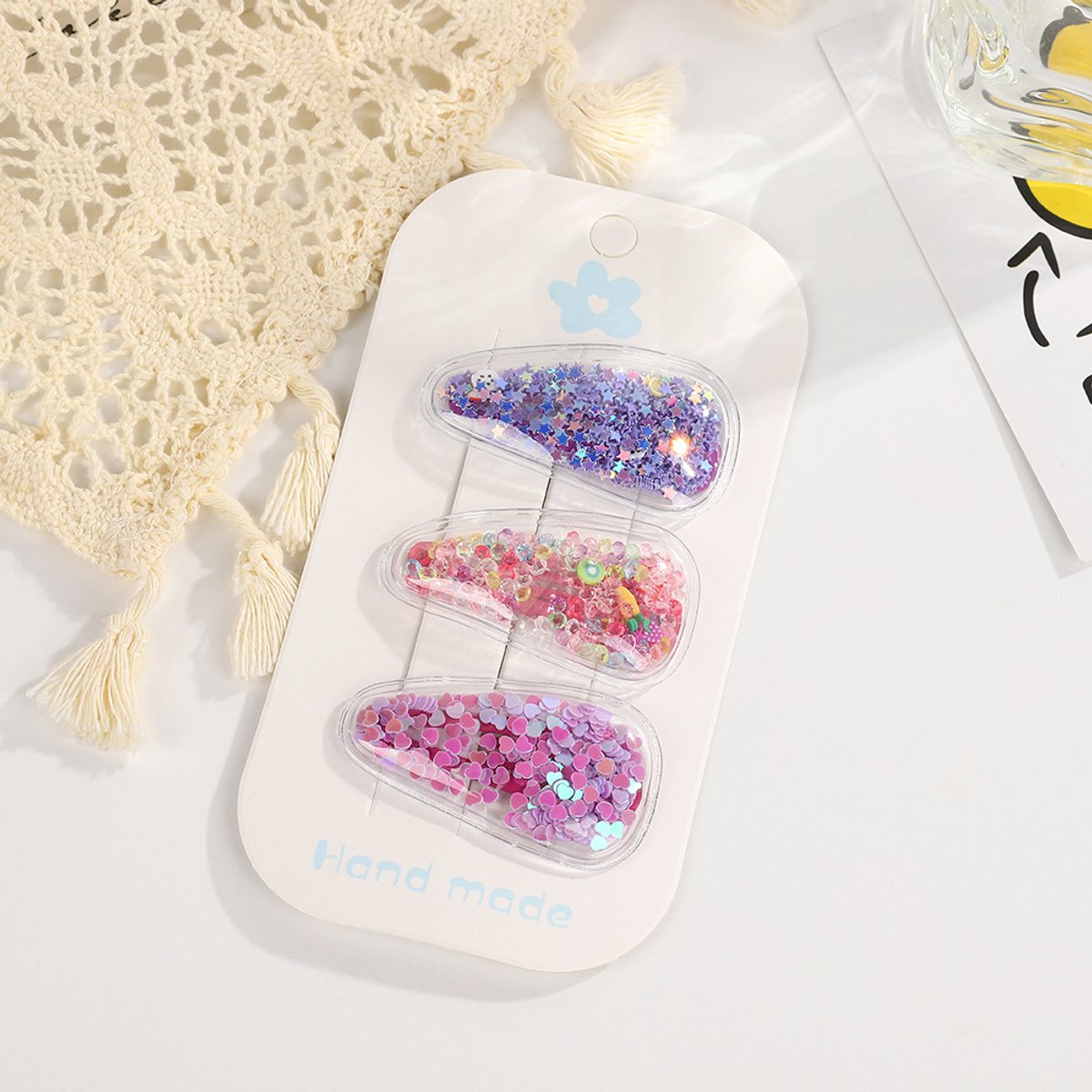 Glitter Transparant Haarspeldjes set ( Waterdruppel ) - 3 stuks - Paars - 5.5cm*3cm - snap haarklemmen - kinderhaarklemmen - meisjes