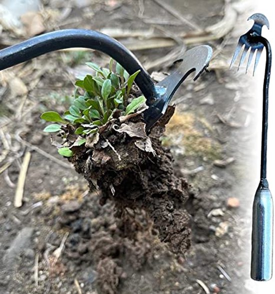 Handmatige Tuinwieder met Metalen Handvat - 4-Tanden Graswieder en Wortelverwijderaar — afbeelding 5