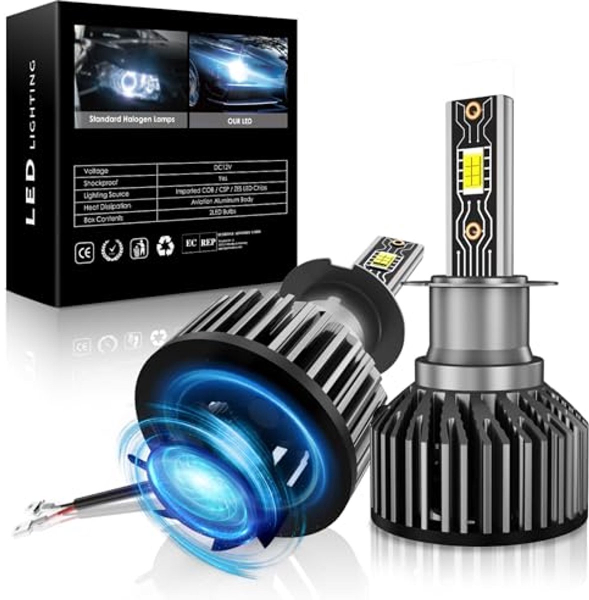 H3 LED Autolamp met Stille Ventilator - 80W 18000LM Helderheid 6500K Conversie Kit