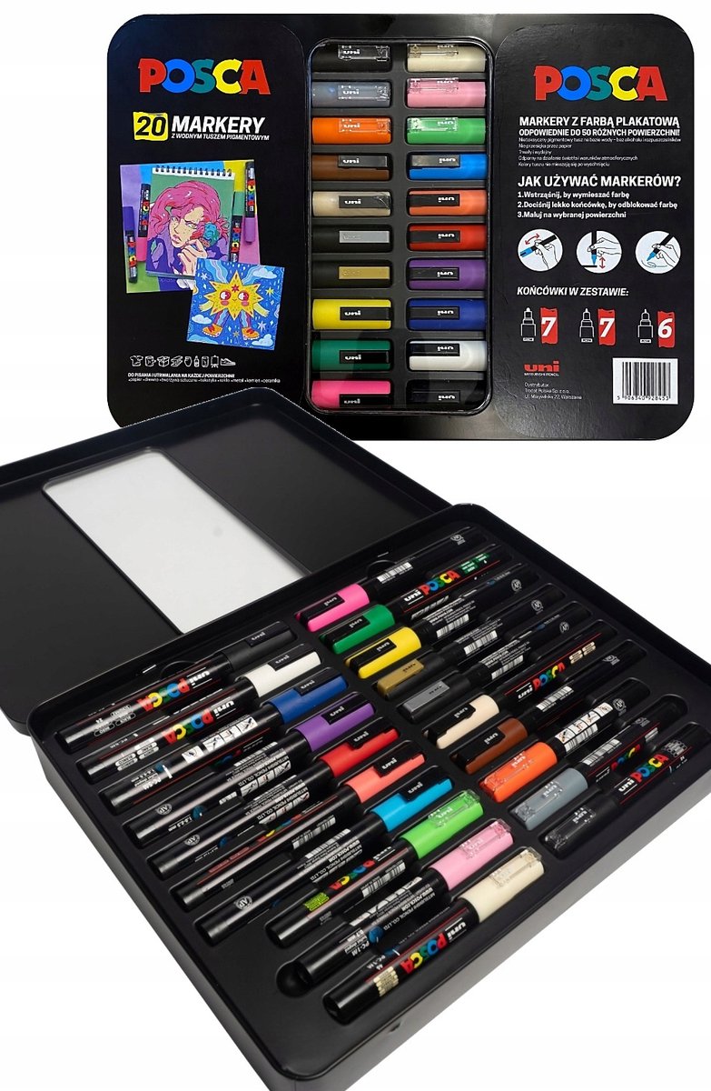 Uni POSCA tuinmarkeringsset (20 stuks) - metalen behuizing