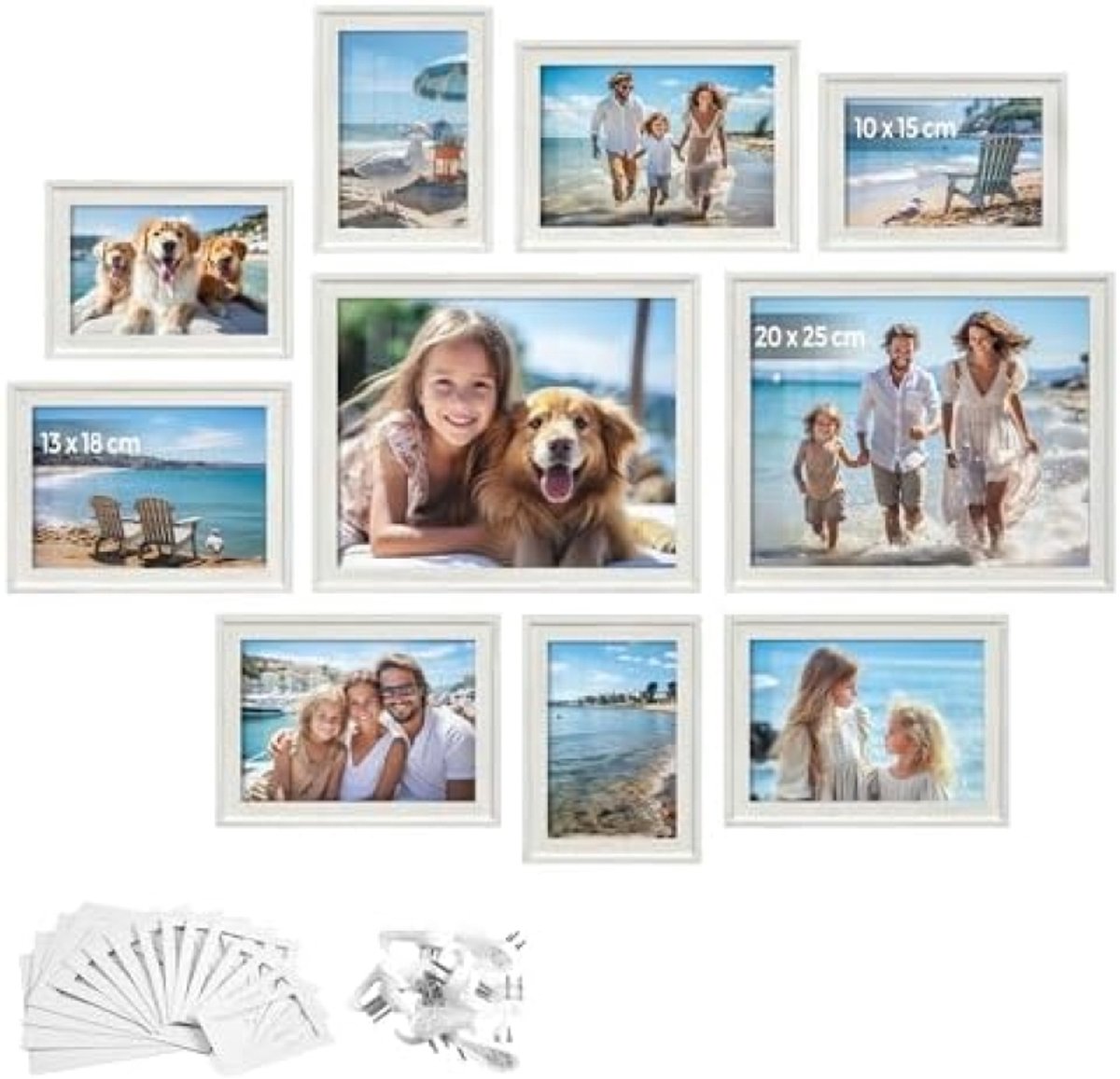 PromoHome Set van 10 Fotolijsten met Matten - Landelijke Stijl