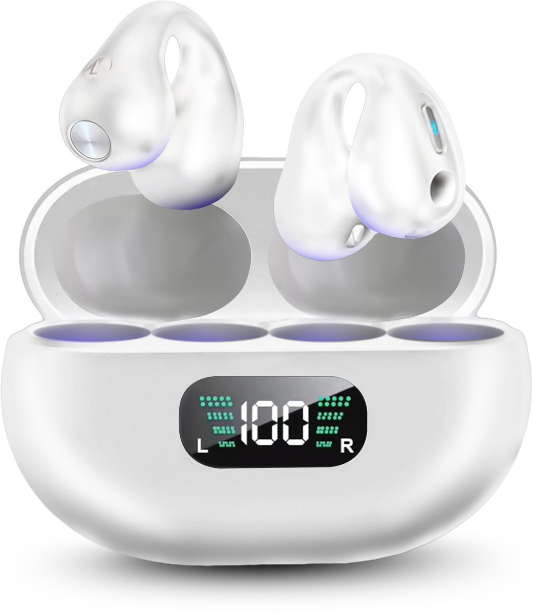 Auralis Halo Open-Ear Oortjes voor Sport – Bone Conduction Headphone - Draadloze Koptelefoon met Microfoon - Oordopjes Draadloos met Microfoon voor Hardlopen & Fitness - Wit