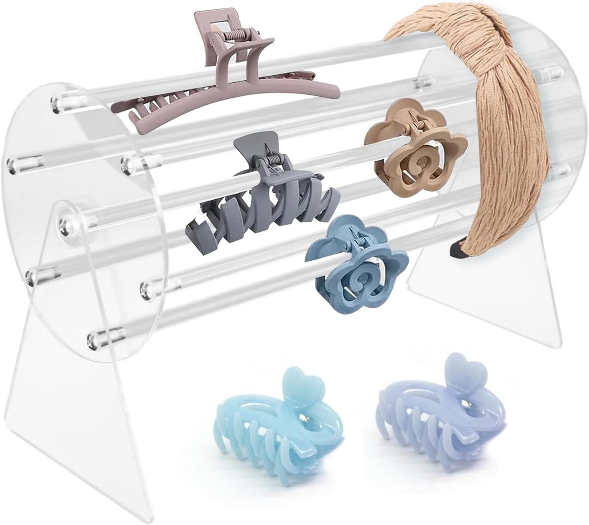 Acryl houder - 360 graden draaibare klauwclip houder en opslag - voor haarspelden dames en haarbanden dames - haar clips organizer bakjes - transparante acryl vitrine - haarbandstandaard