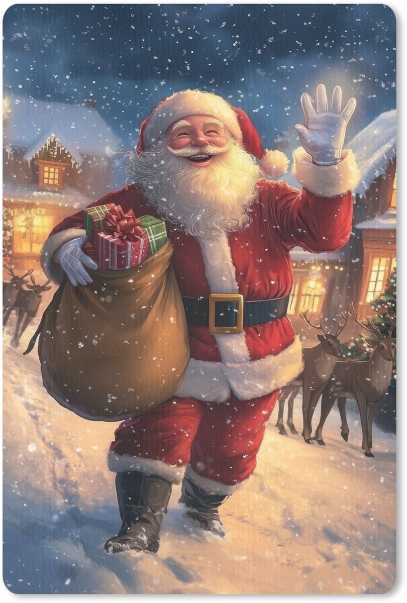 Muismat 18x27 cm - Mousepad Kerstman - Dorp - Hert - Donker - Muismatten
