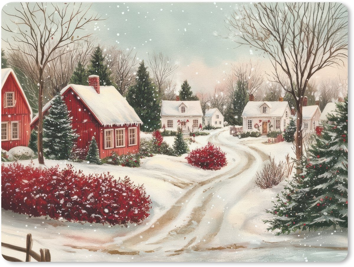 Muismat 23x19 cm - Mousepad Kerstsfeer - Landelijk - Rood - Muismatten