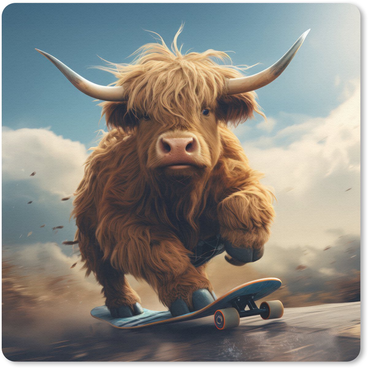 Muismat 20x20 cm - Mousepad Schotse hooglander - Hoorns - Skateboard - Muismatten