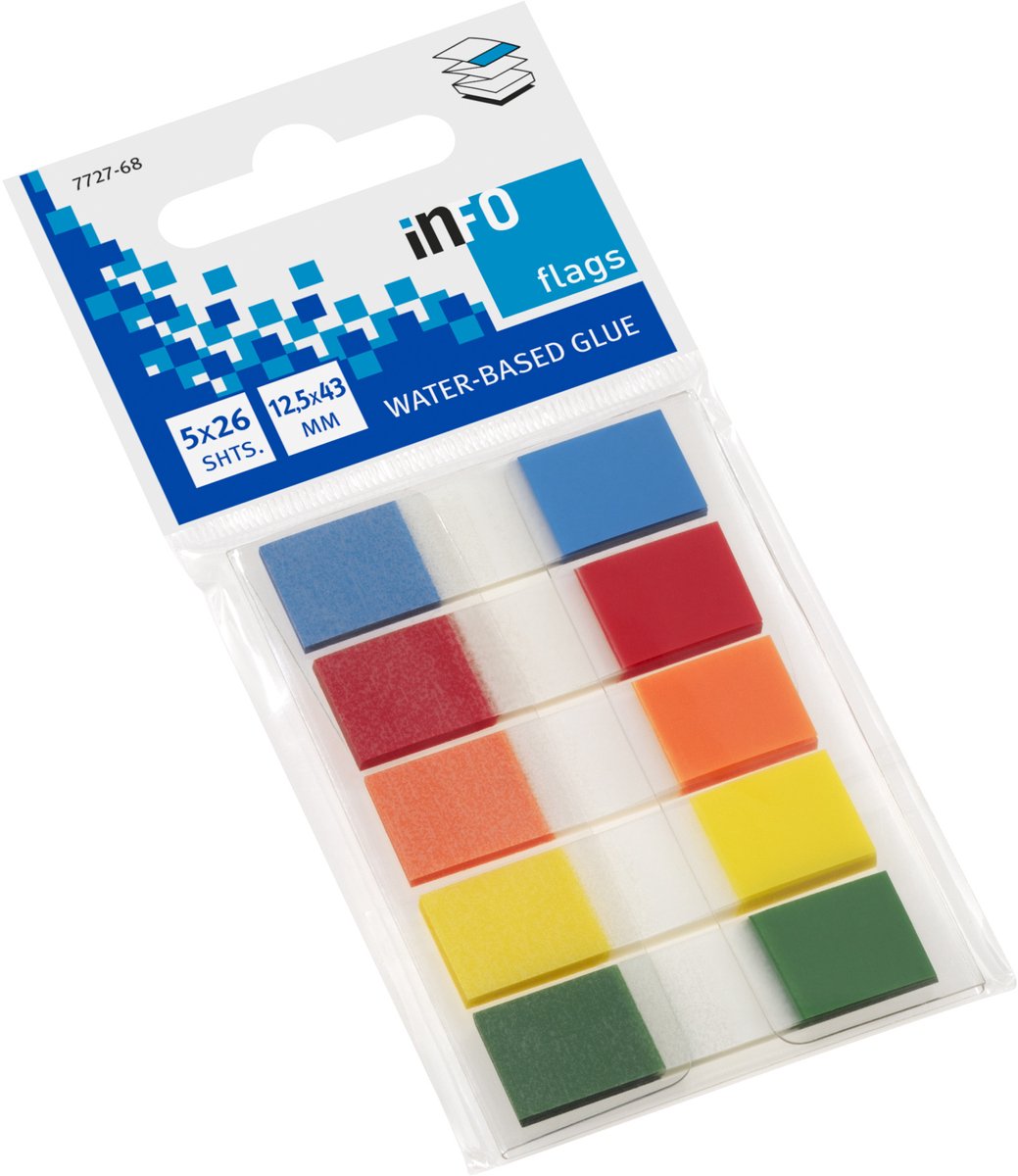 Info page markers - blister met 5 x 26 vel - 12.5x43mm - blauw, oranje, rood, geel, groen - IN-7727-68