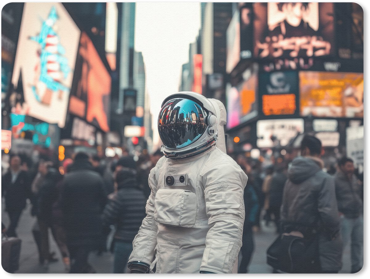 Muismat 23x19 cm - Mousepad Stad - Mensen - Astronaut - Wit - Muismatten