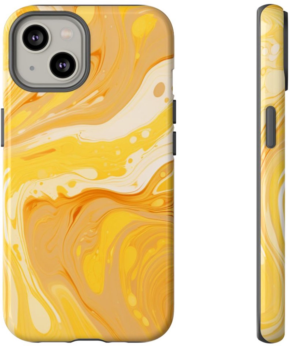 Gouden Gele Abstracte Krullen – Telefoonhoesje Geschikt voor iPhone 14