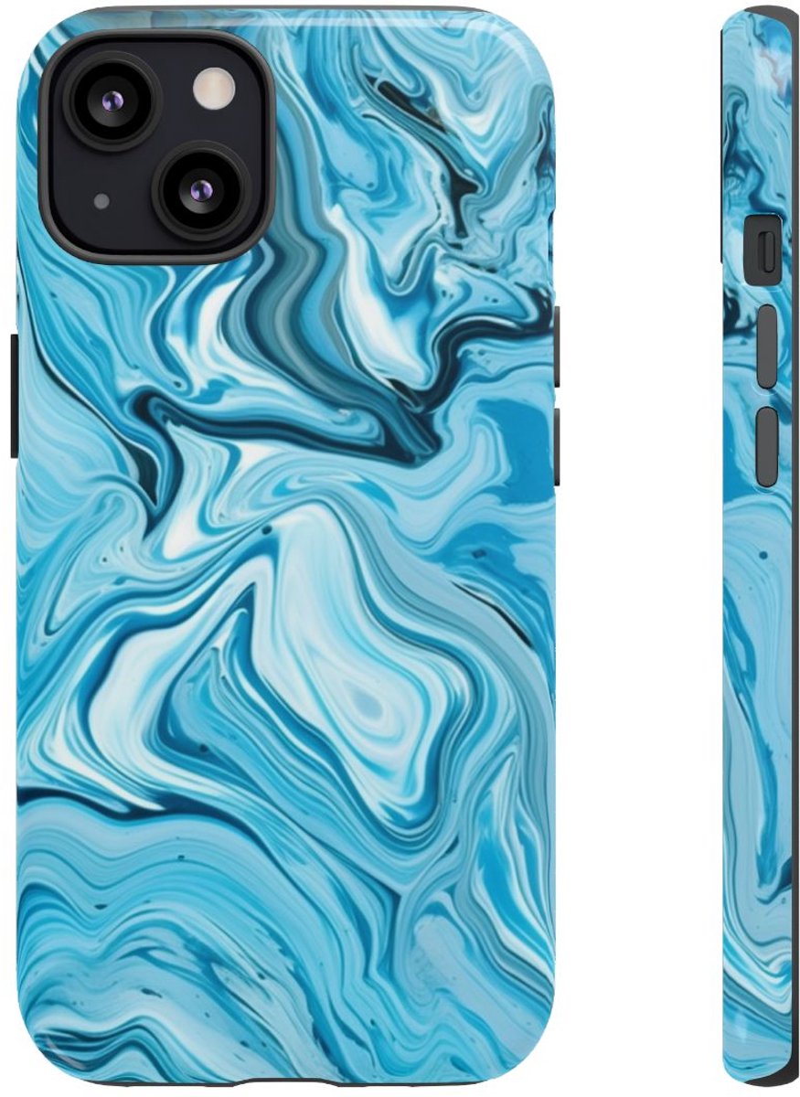 Blauw-Witte Marmeren Swirl Abstract – Telefoonhoesje Geschikt voor iPhone 13