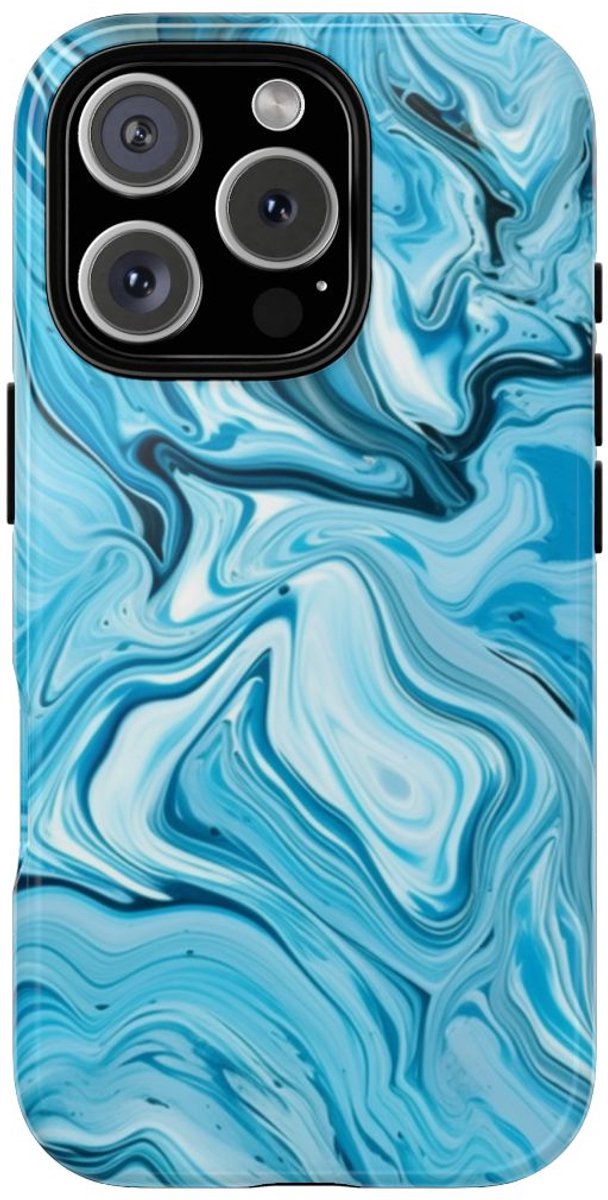 Blauw-Witte Marmeren Swirl Abstract – Telefoonhoesje Geschikt voor iPhone 16 Pro