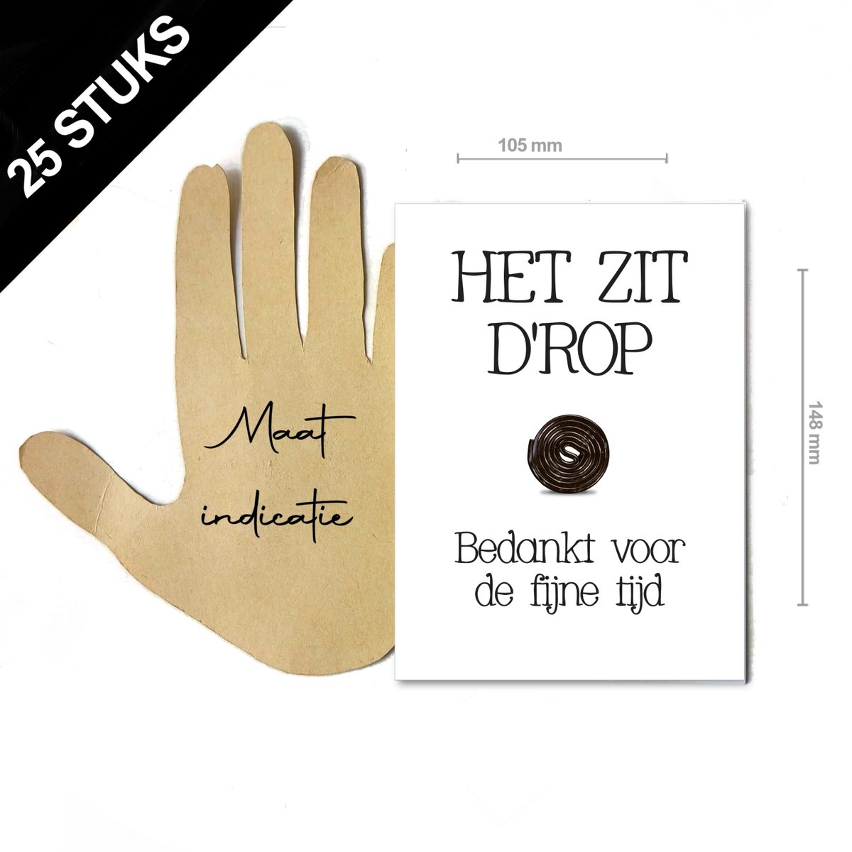 25 stuks wenskaarten afscheid ''het zit drop bedankt voor de fijne tijd'' - enkele A6 kaarten zonder enveloppen - Afscheid school pensioen collega's - wenskaarten bedankjes met drop maken - Bedanken medewerkers personeel collega's juffen meesters