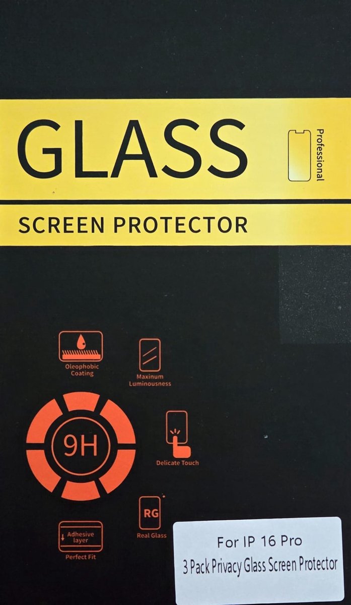 S4H – iPhone 16 Pro Privacy Glass Screenprotector (3-Pack) – Bescherm Je Privacy & Display