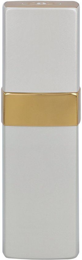 Zilverkleurige parfumfles met gouden band.