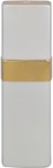 Zilverkleurige parfumfles met gouden band.