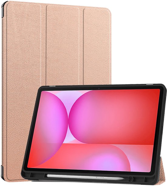 Hoes - Geschikt voor Samsung Galaxy Tab S10 Lite - Dun & Stevig - Trifold Bookcase - Hard Cover Case - Met Uitsparing Geschikt voor S Pen - Hardcover Book - Tablet Hoesje - Rosé goud