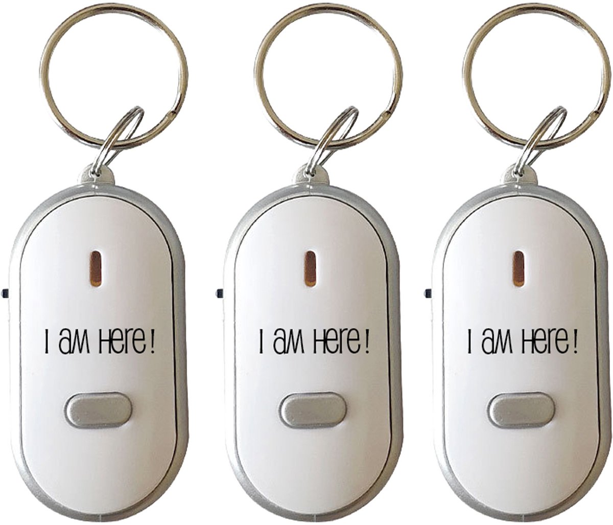 Bellatio Design Terugfluitende Sleutelhanger - 3x - wit - 5 meter -