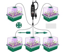 Kweekbak Starterset - Mini Kweekkas 5-delig – Propagator met LED - Timer en Verstelbare Helderheid