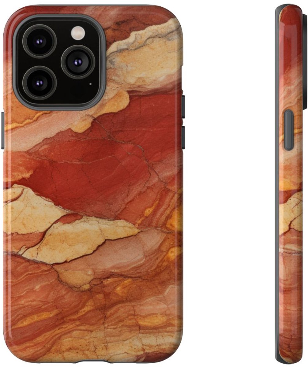 Rode en Beige Natuursteenstructuur – Telefoonhoesje Geschikt voor iPhone 14 Pro Max